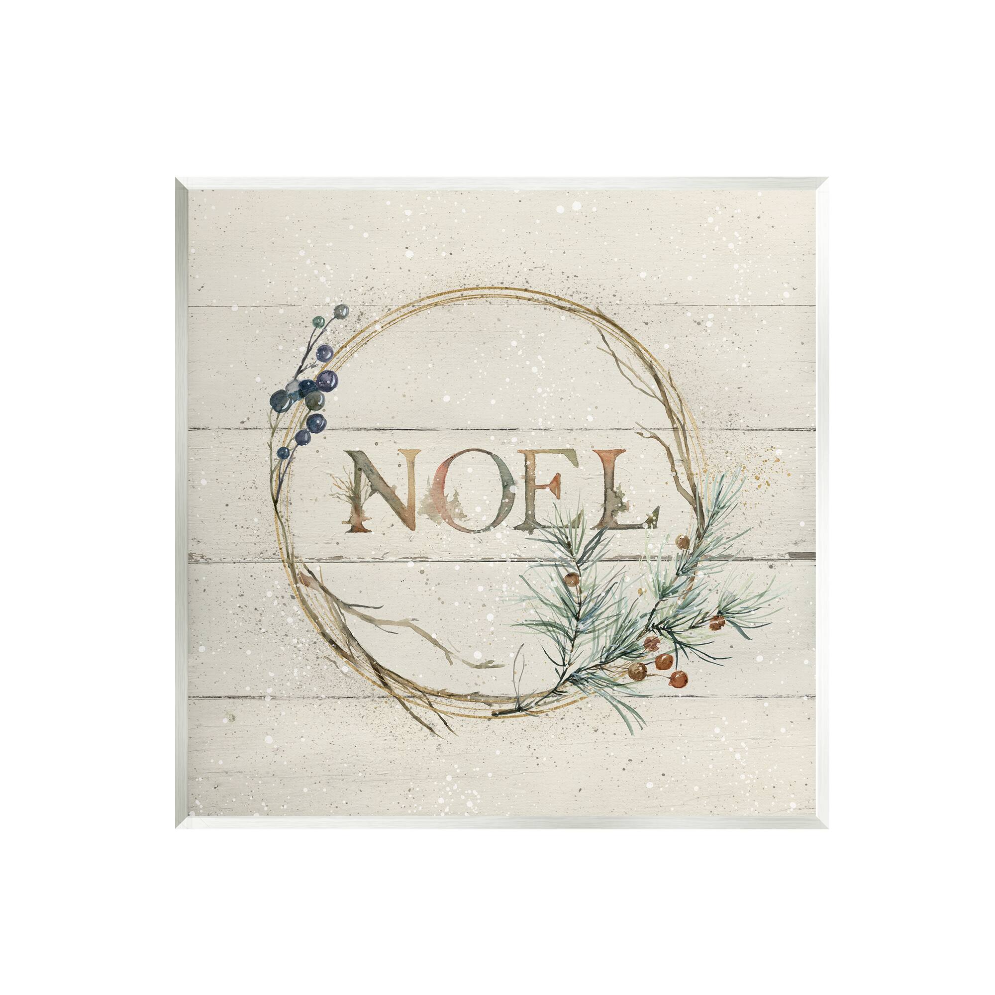 Stupell Industries Noel Holiday Botanical Wreath Wall Plaque Art